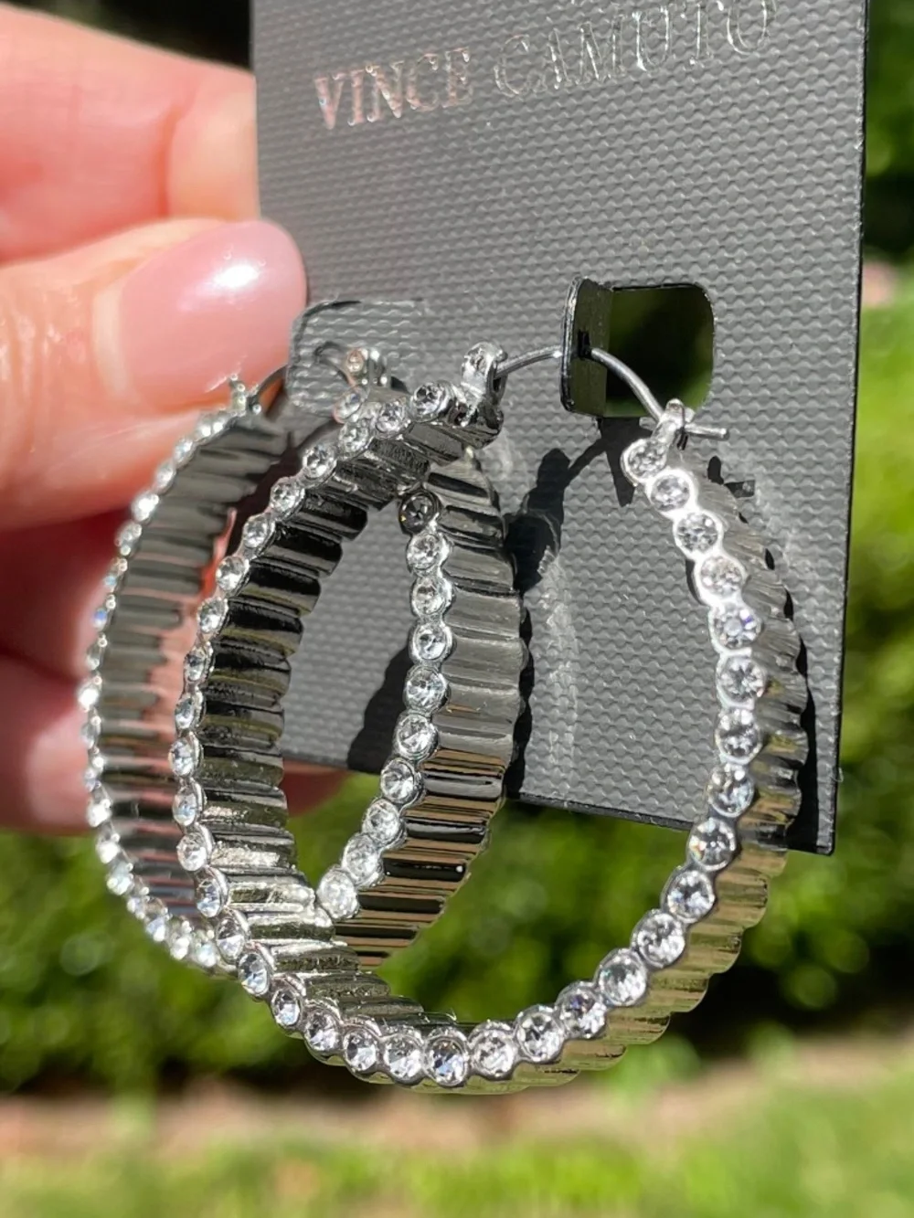 Vince Camuto Corvette Hoop Earrings with Pavé Crystals and Silver-Tone NWT - Picture 6 of 6